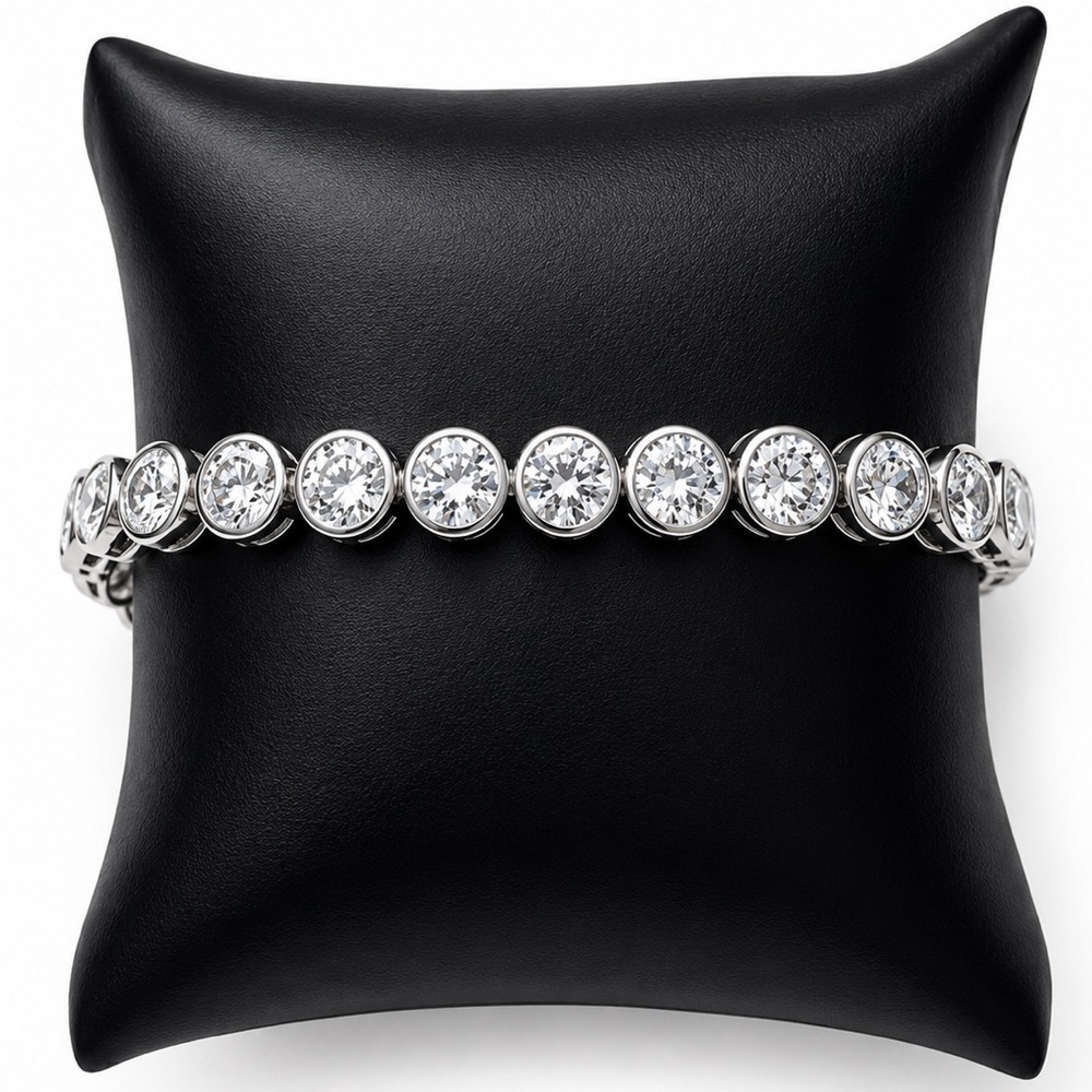 925 Sterling Silver Bezel Set Cubic Zirconia Tennis Bracelet Size 7.25”